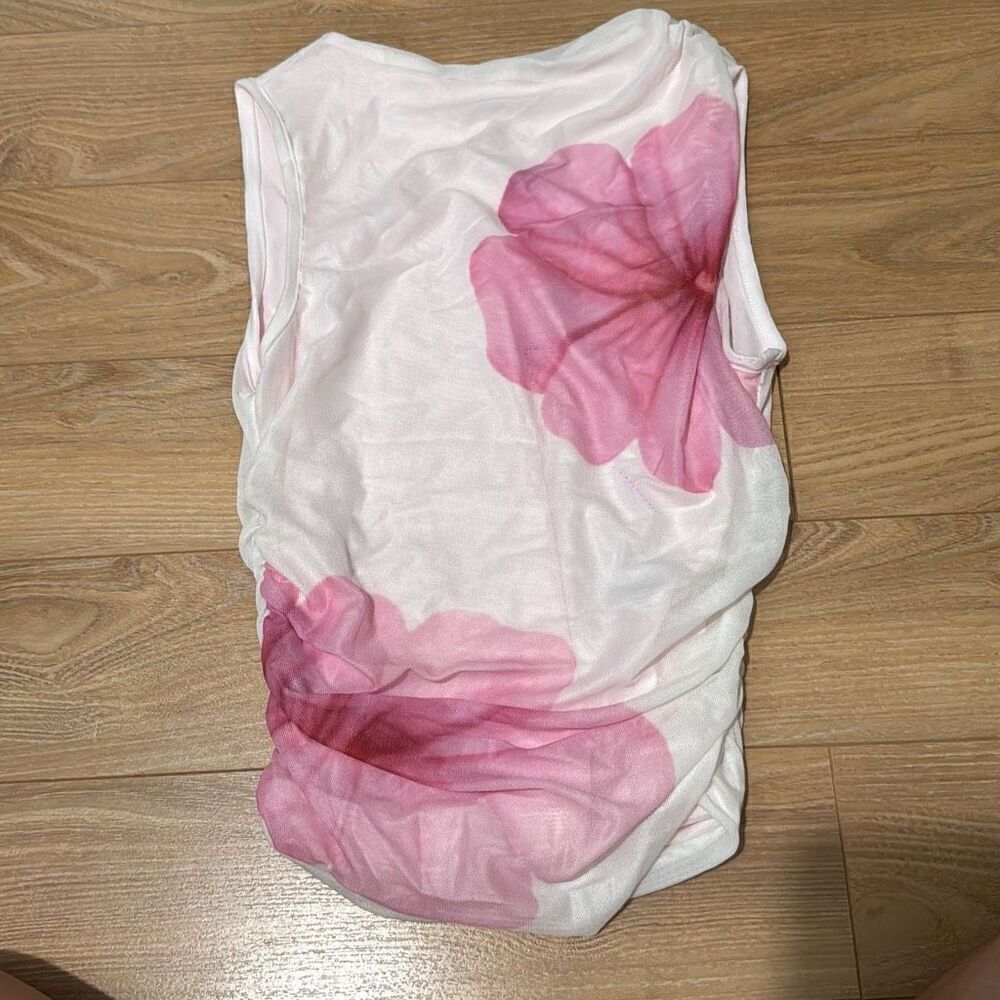 SHEIN white‎ floral high neck top size xs